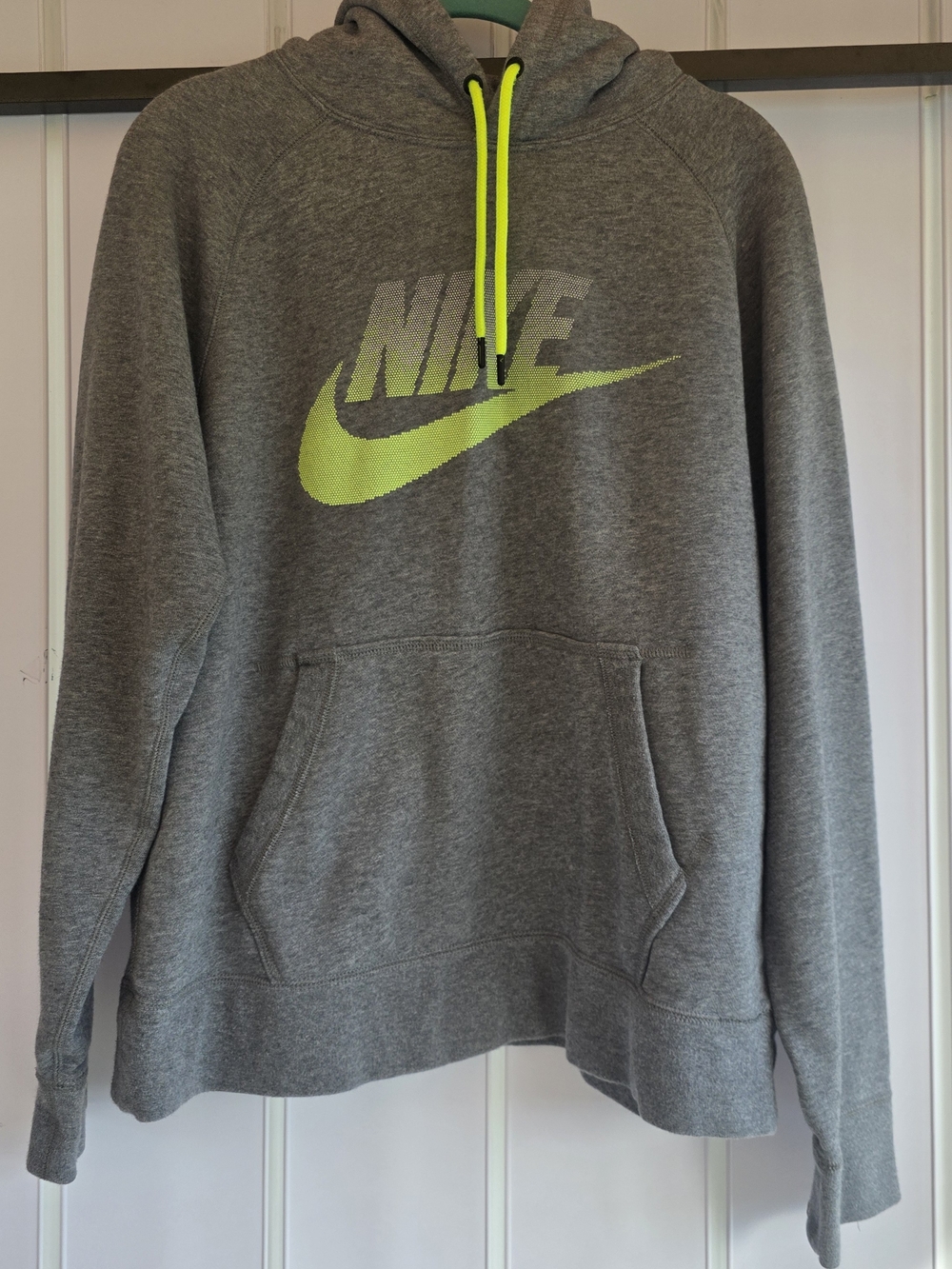 Nike Men’s Gray Hoodie with Neon Green Logo